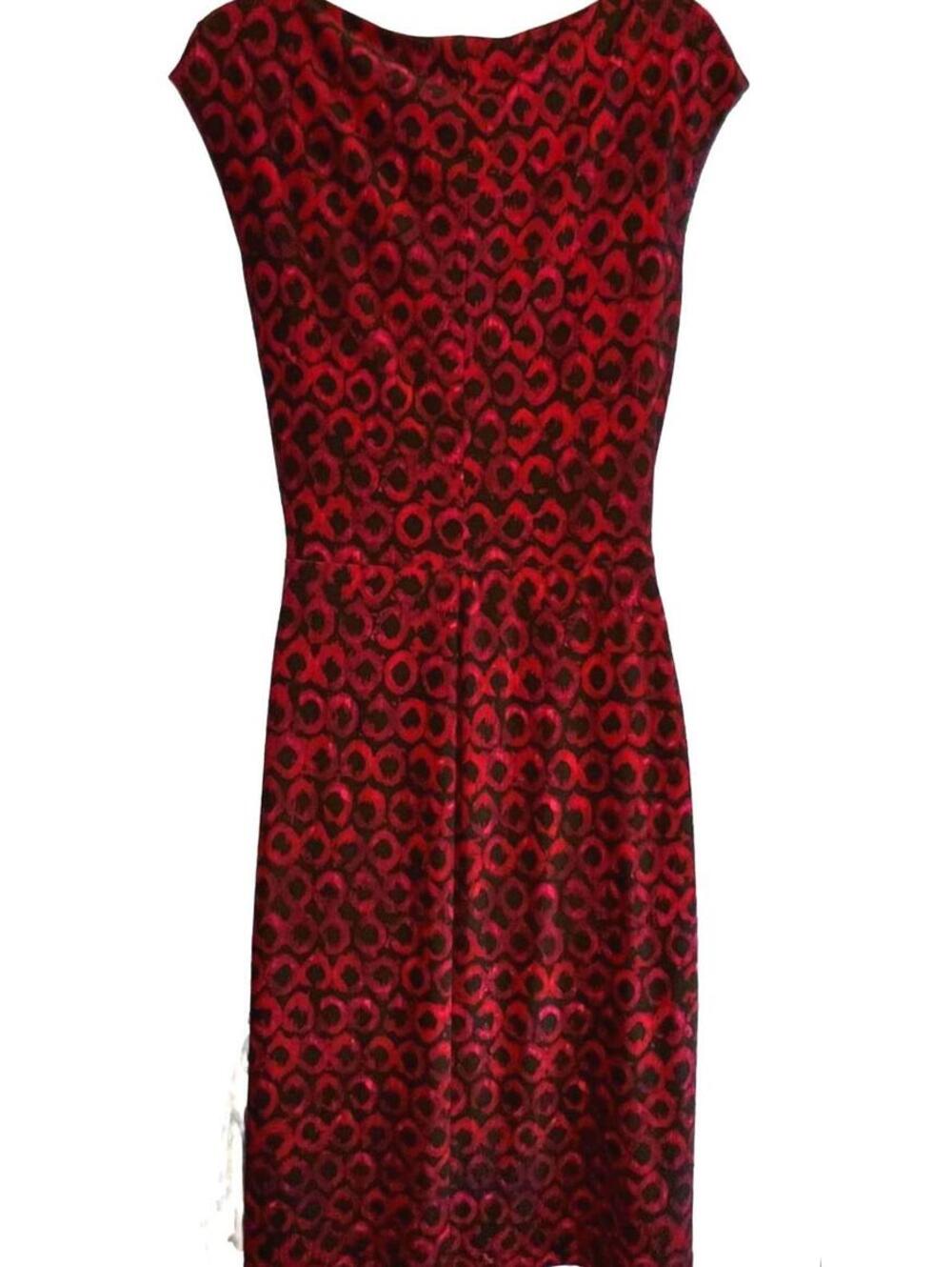 Lauren Ralph Lauren Red, Purple and Black Patterned Knot Front Dress, Size 8 - Picture 3 of 7